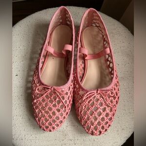 Loeffler Randall Leonie Pink Crochet Raffia Mary Jane Ballet Flats, size 9